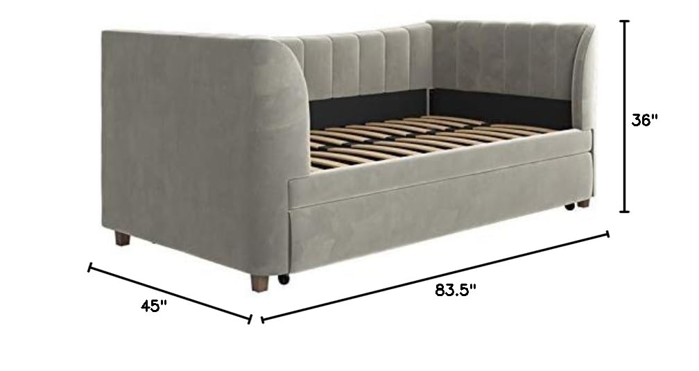 Gray Velvet Twin Upholstered Daybed with Trundle X474467