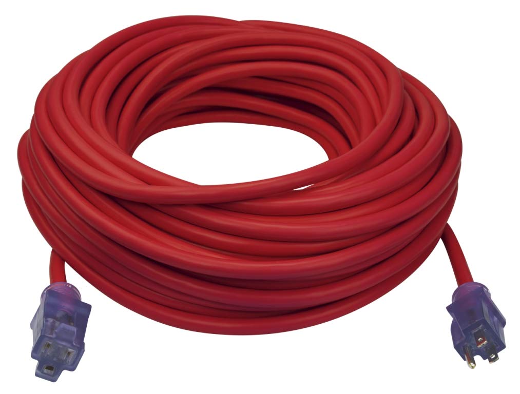 100-Foot 12/3 SJTW Outdoor Extension Cord with Light Indicator, Neon Red Z7645