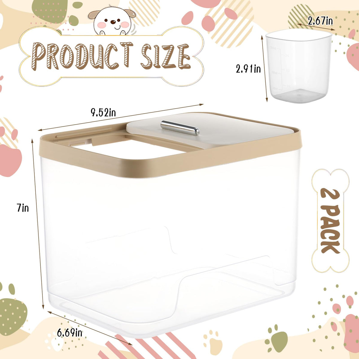 2 Pack Airtight Pet Food Storage Container with Measuring Scoops G80259
