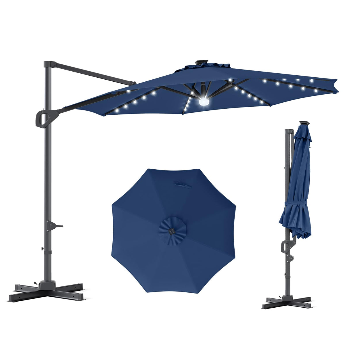10ft Solar LED Offset Cantilever Patio Umbrella N84918