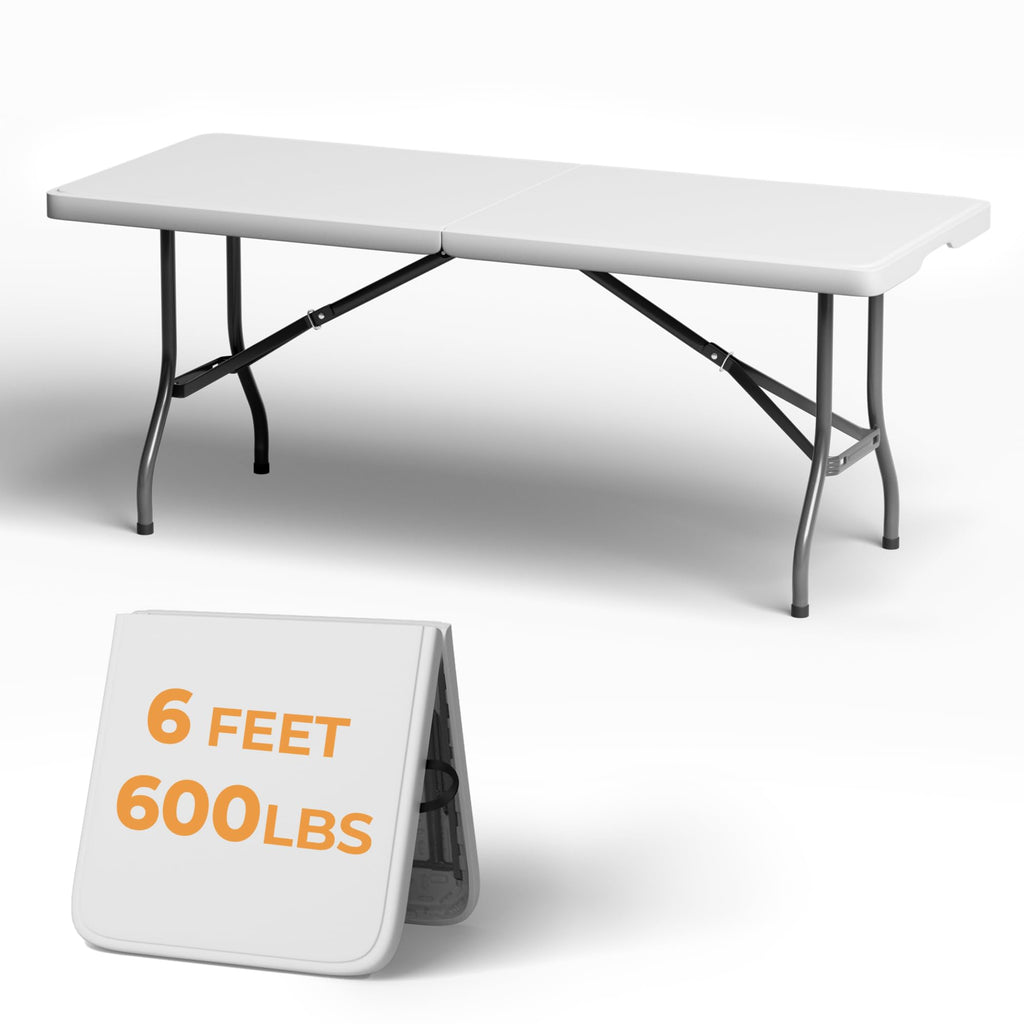 6FT Folding Table with Carry Handle, White, 1 Pack H130025