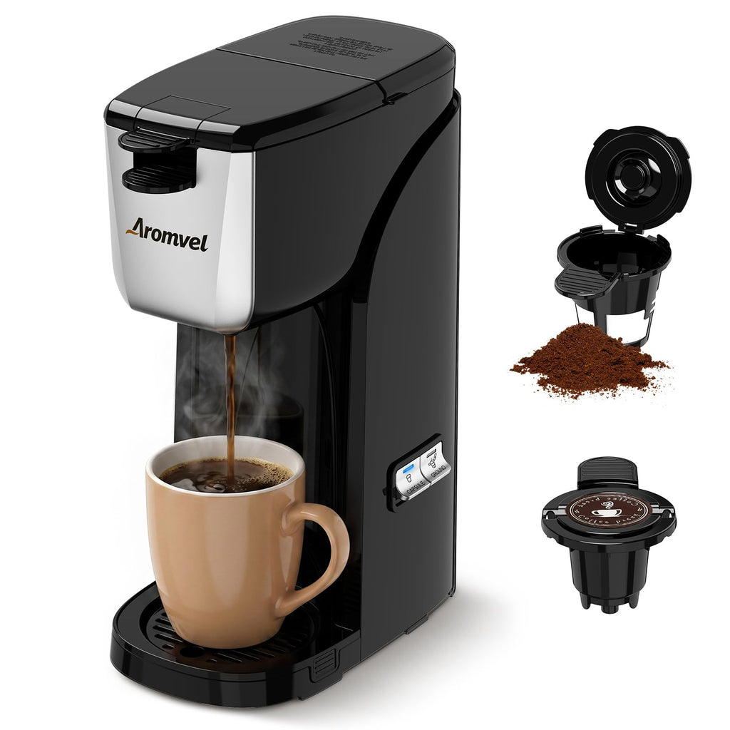 2-in-1 Single Serve Coffee Maker, K Cup & Ground, 6-14 oz, Silver N6369