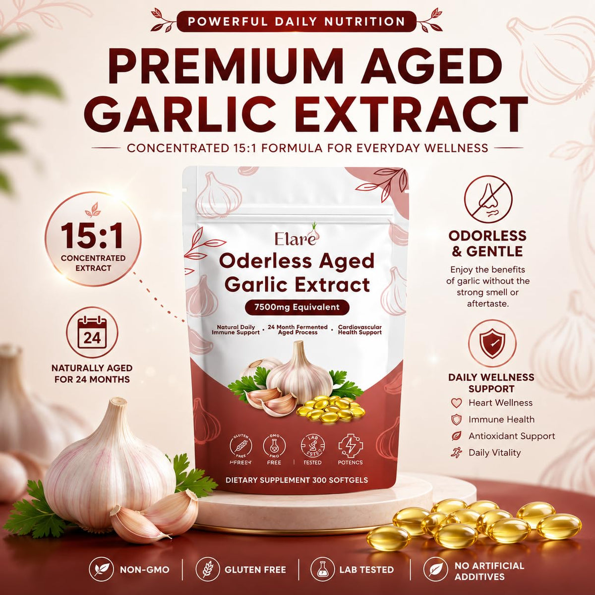 300 Aged Odorless Garlic Extract Softgels Y290