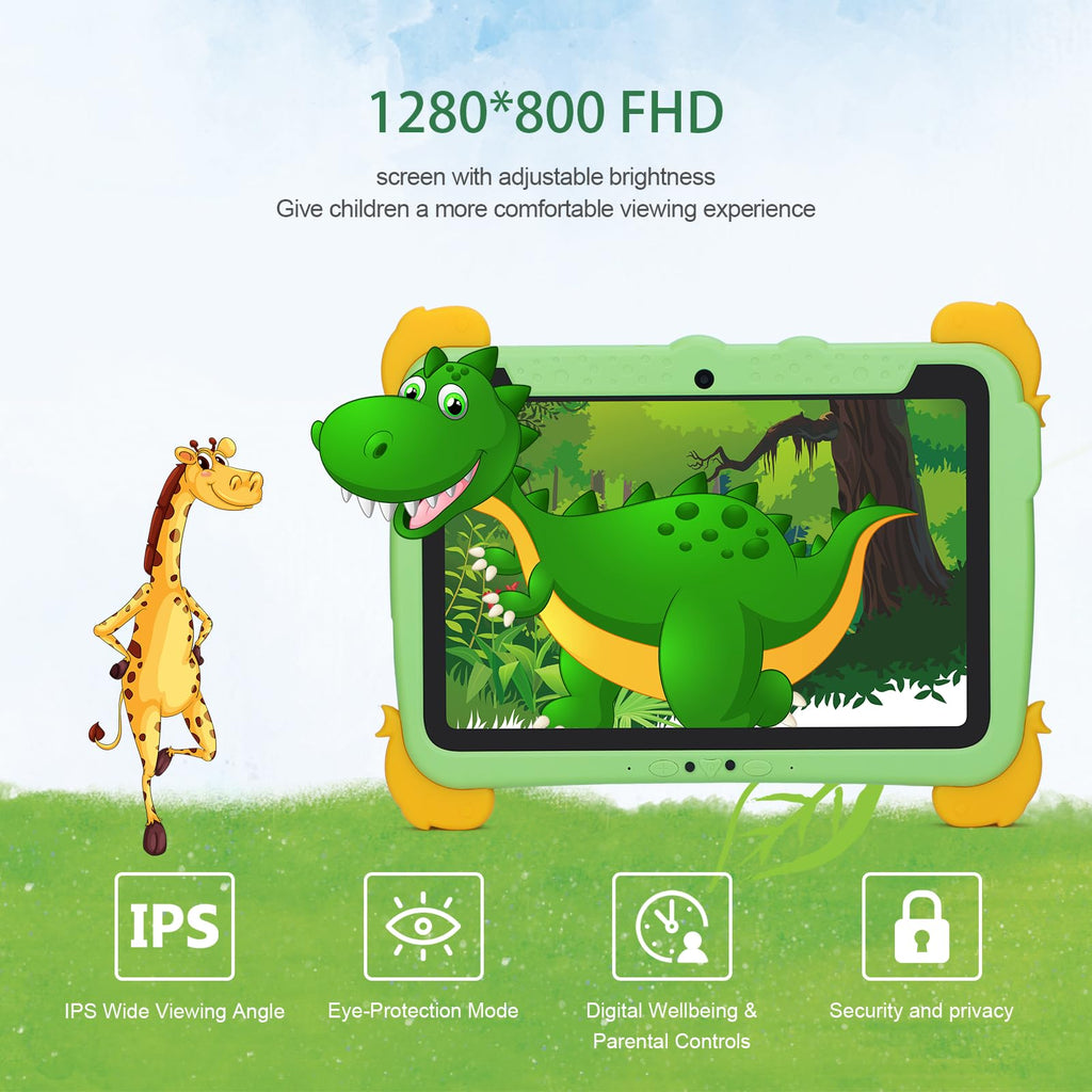 10.1 inch Kids Tablet Android 13 4GB RAM 64GB ROM FHD IPS Screen Green E47727