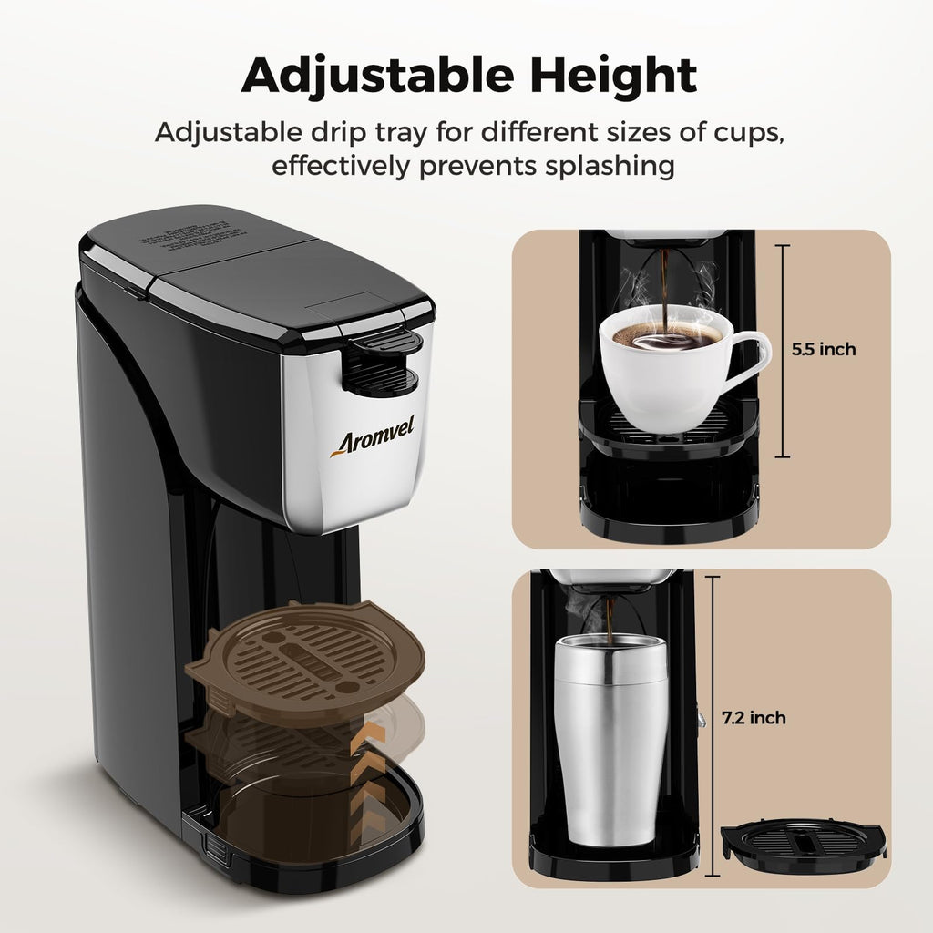 2-in-1 Single Serve Coffee Maker, K Cup & Ground, 6-14 oz, Silver N6369