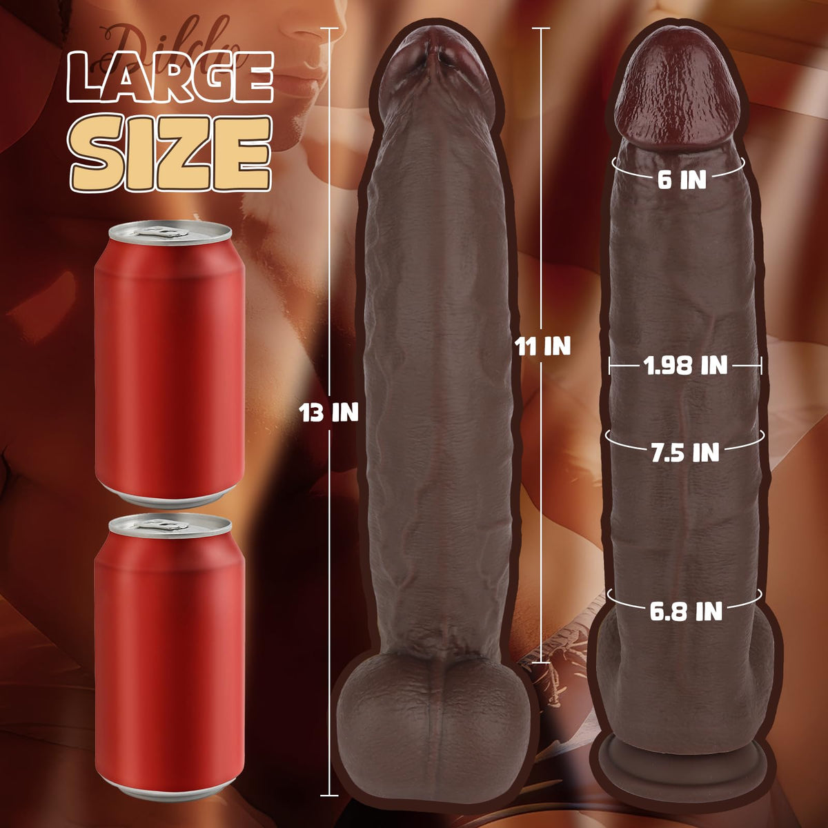 13 Inch Black Silicone Dildo with Suction Cup S6540