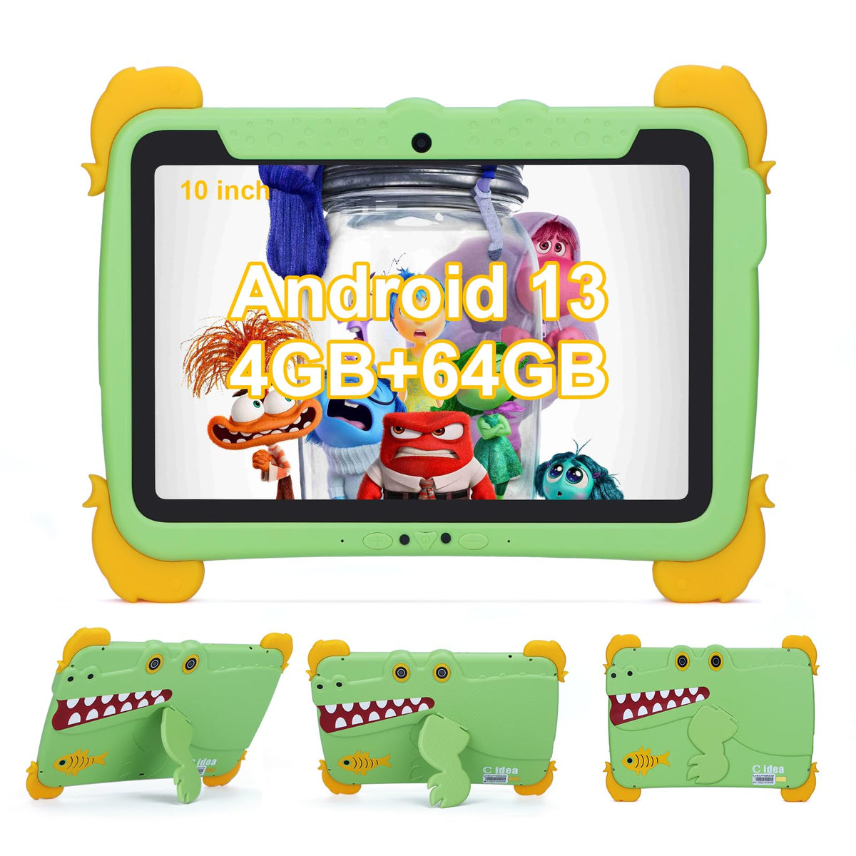 10.1 inch Kids Tablet Android 13 4GB RAM 64GB ROM FHD IPS Screen Green E47727