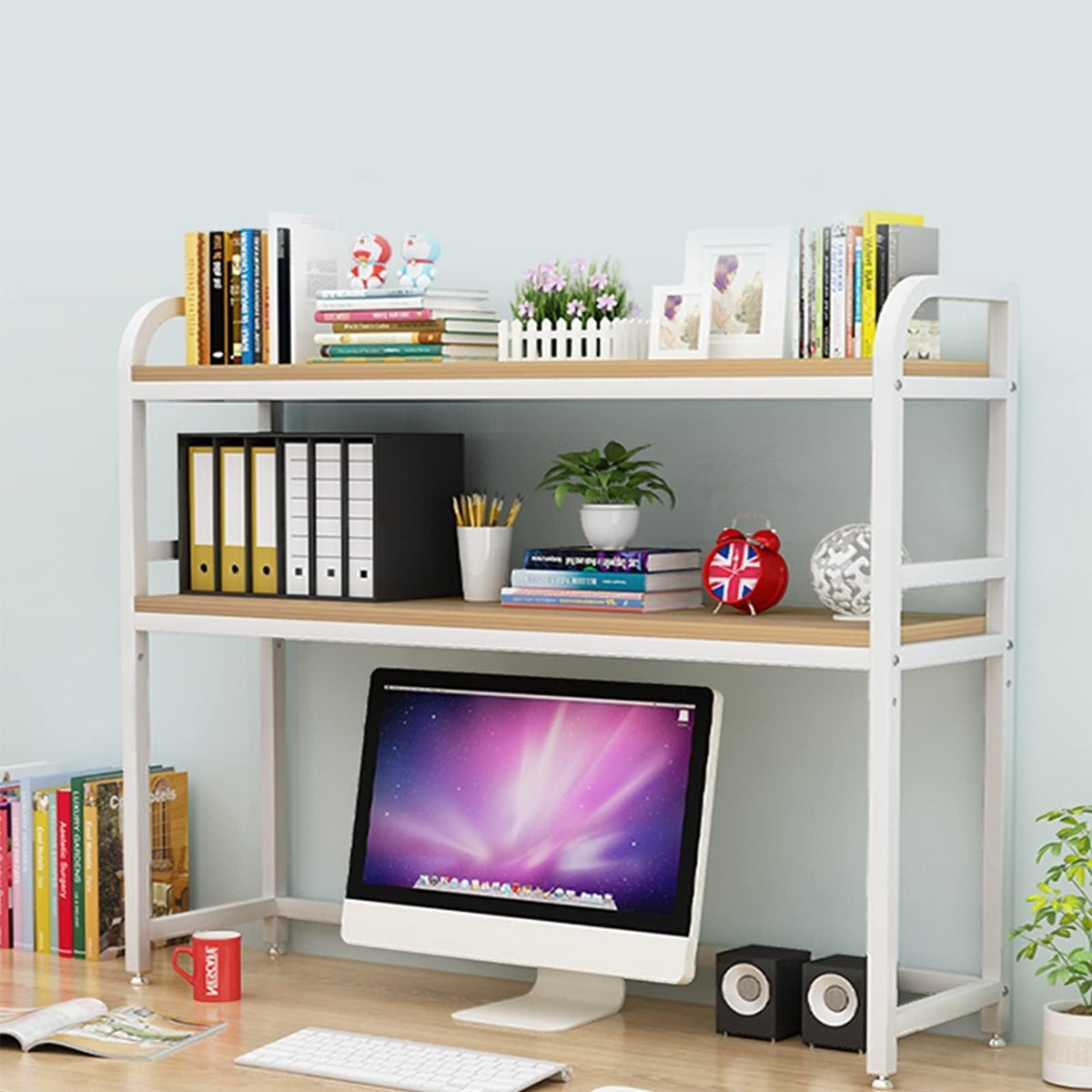 2-Tier White Desktop Bookshelf H85156