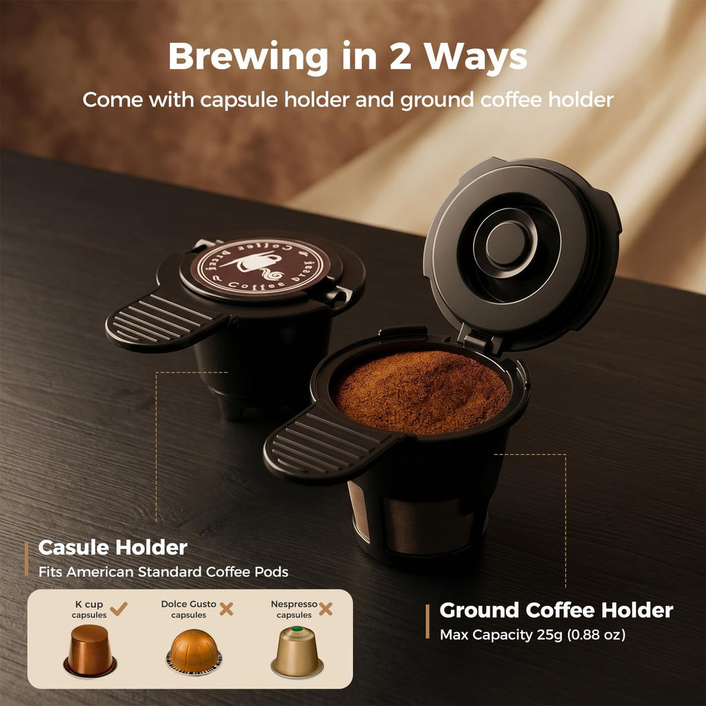 2-in-1 Single Serve Coffee Maker, K Cup & Ground, 6-14 oz, Silver N6369