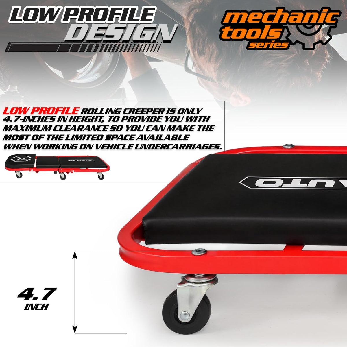40-Inch Folding Creeper Rolling Seat, 330LBS Capacity with 6 Swivel Casters, Red L74459