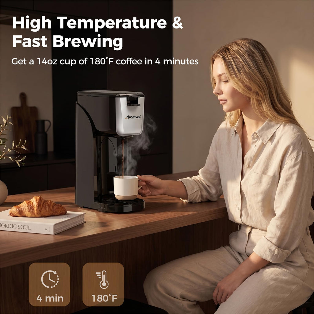 2-in-1 Single Serve Coffee Maker, K Cup & Ground, 6-14 oz, Silver N6369