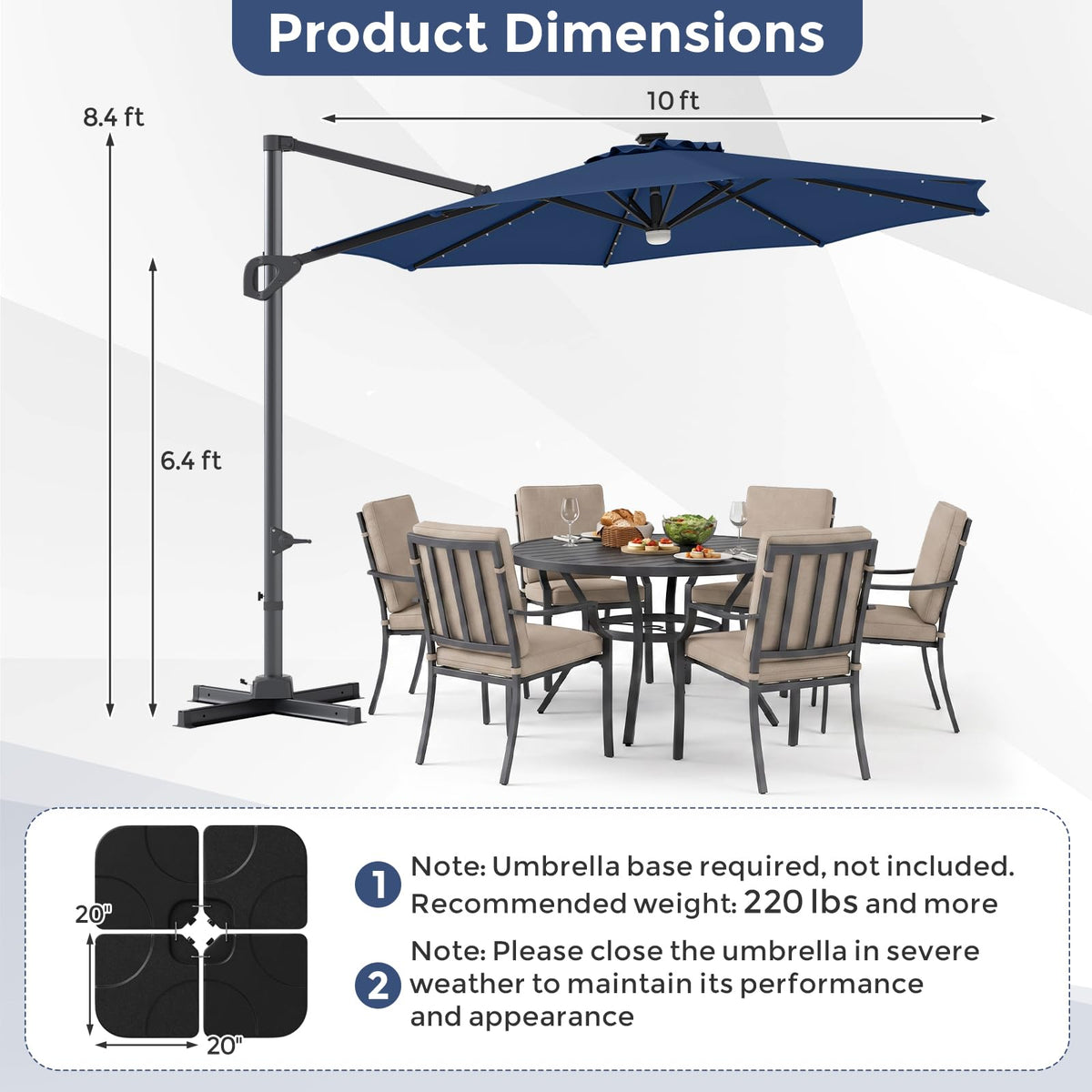 10ft Solar LED Offset Cantilever Patio Umbrella N84918