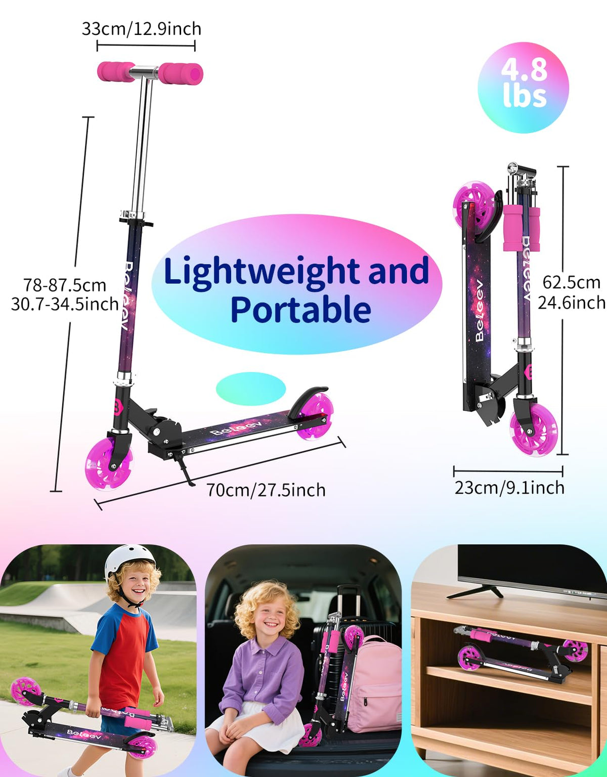 2 Wheel Folding Kick Scooter with Light Up Wheels J41409
