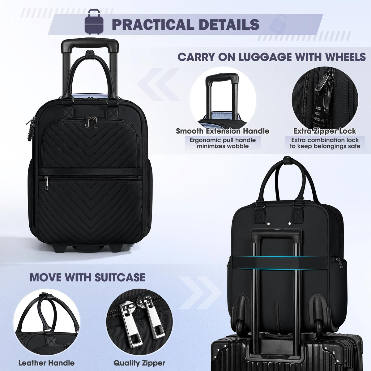 16-inch Lightweight Softside Underseat Carry On Luggage with Wheels Black E3493