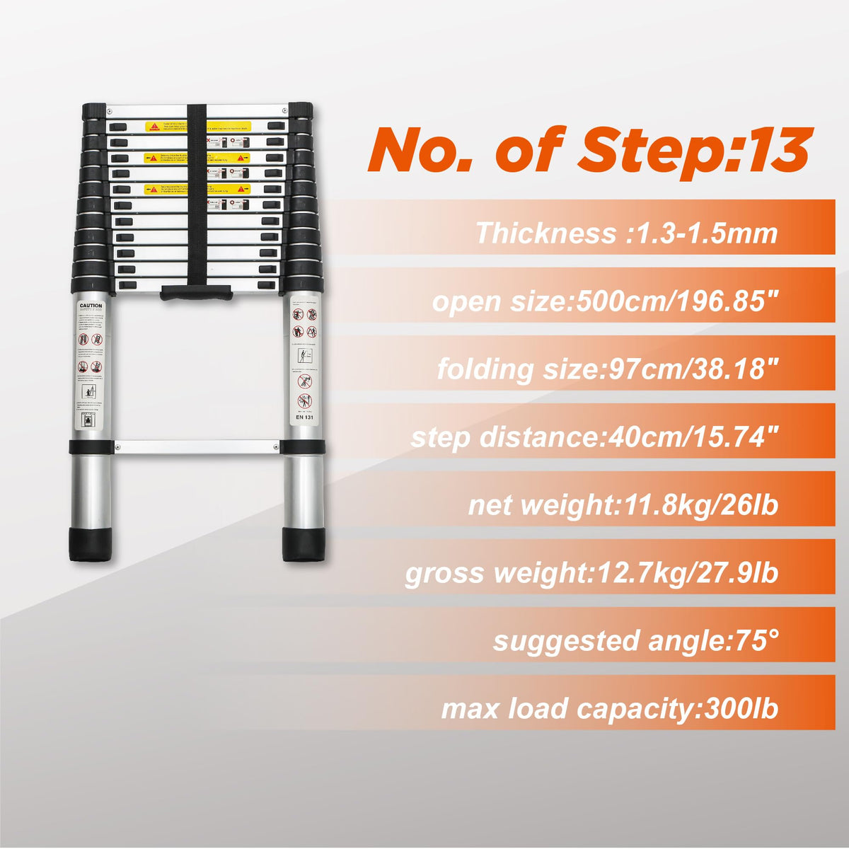 16.5FT Aluminum Telescopic Ladder 300lb Capacity N31933