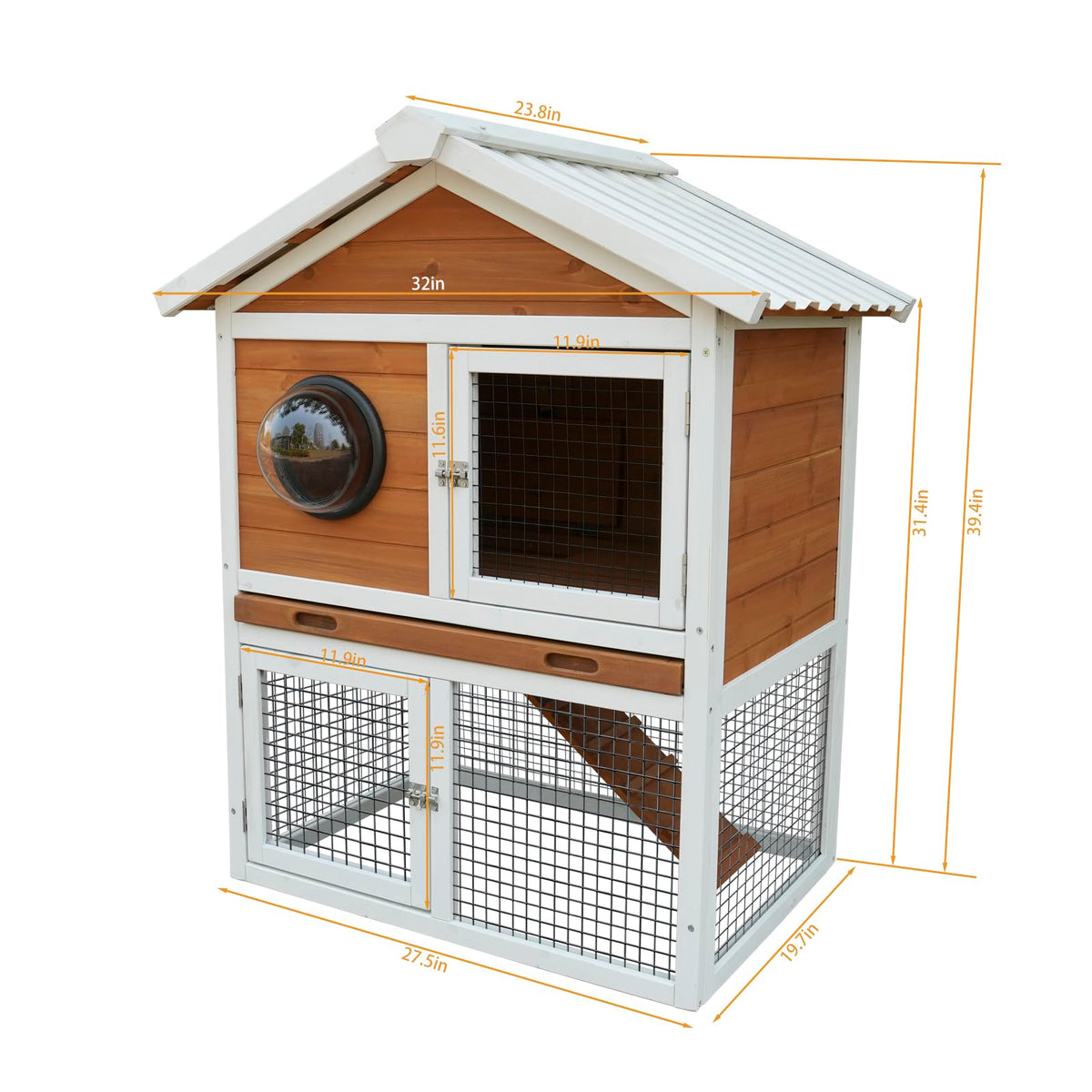 2-Tier Wooden Rabbit Hutch with Viewing Window J234