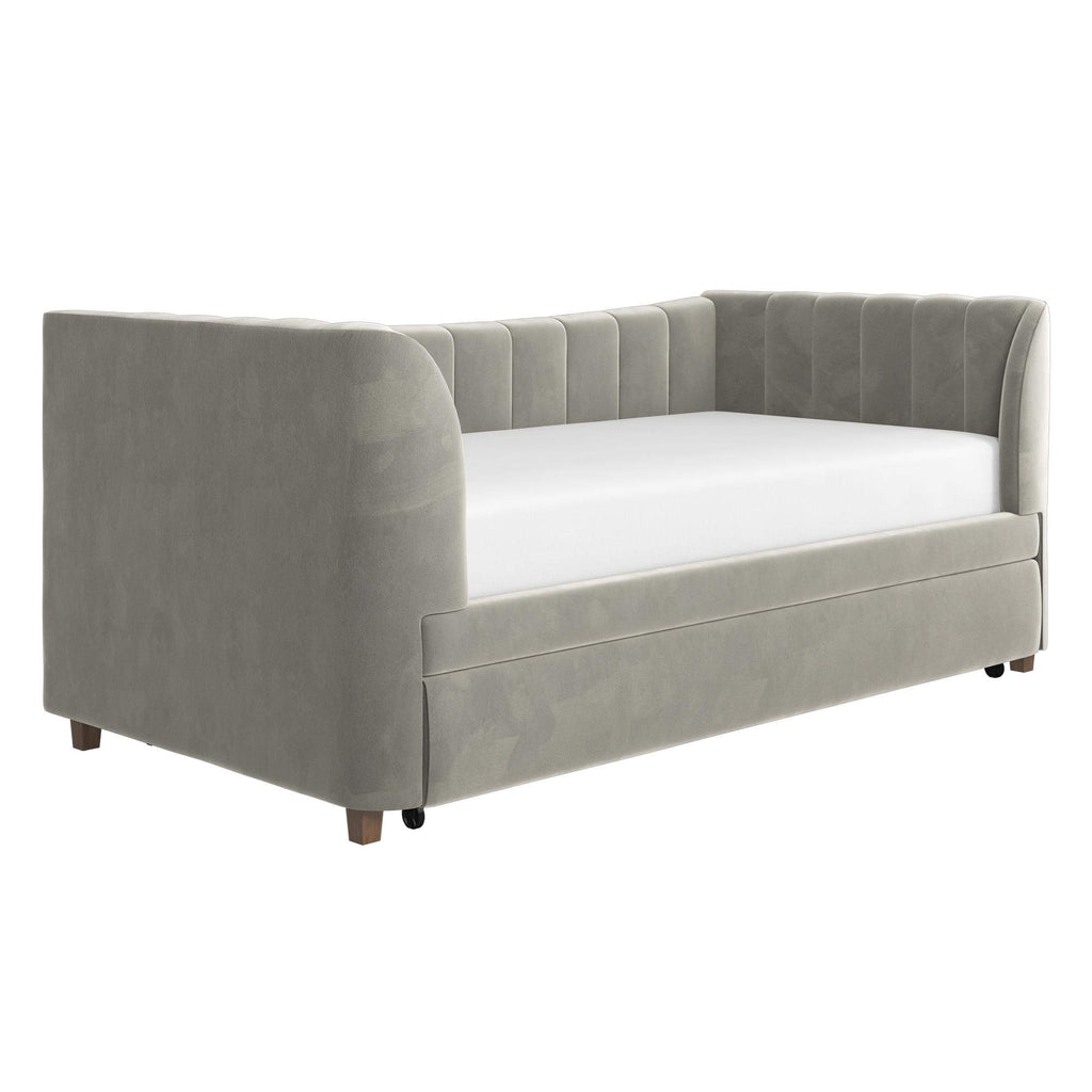 Gray Velvet Twin Upholstered Daybed with Trundle X474467