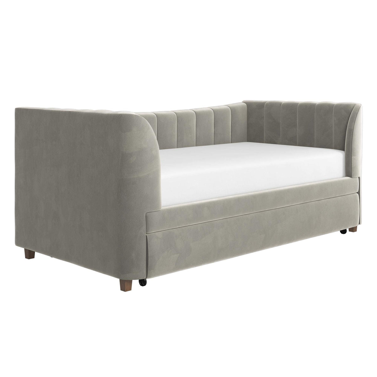Gray Velvet Twin Upholstered Daybed with Trundle X474467