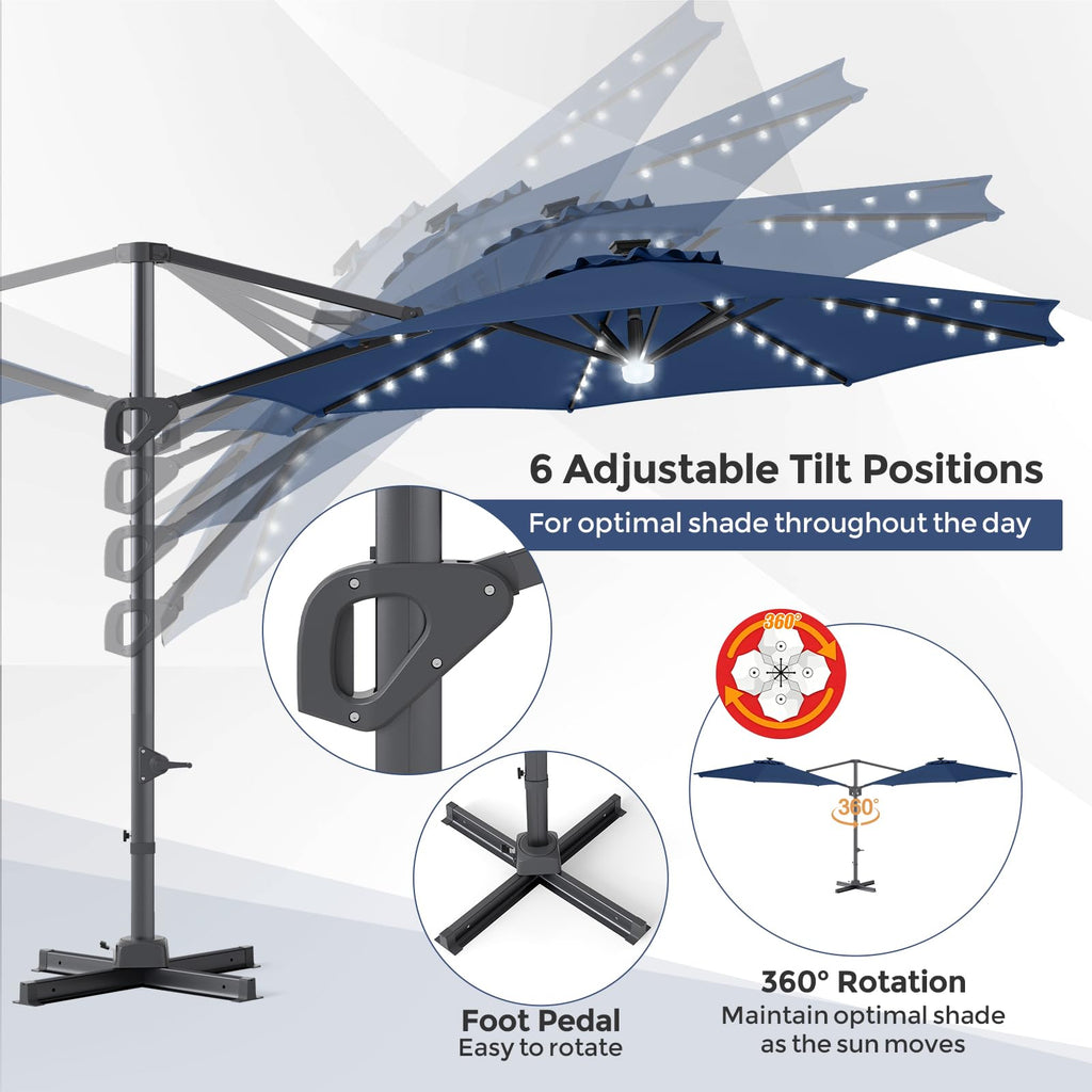 10ft Solar LED Offset Cantilever Patio Umbrella N84918