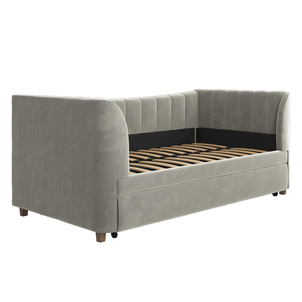 Gray Velvet Twin Upholstered Daybed with Trundle X474467