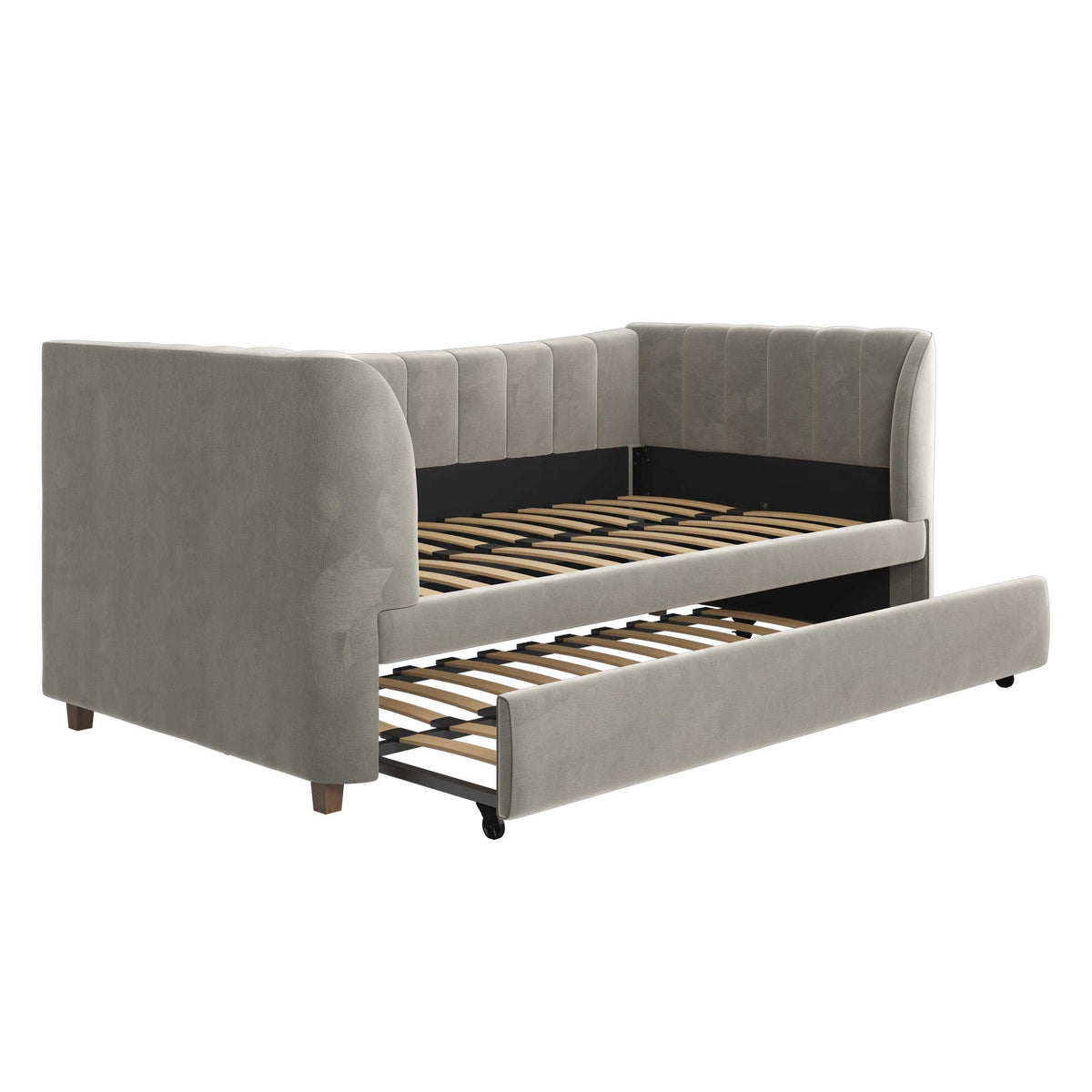 Gray Velvet Twin Upholstered Daybed with Trundle X474467