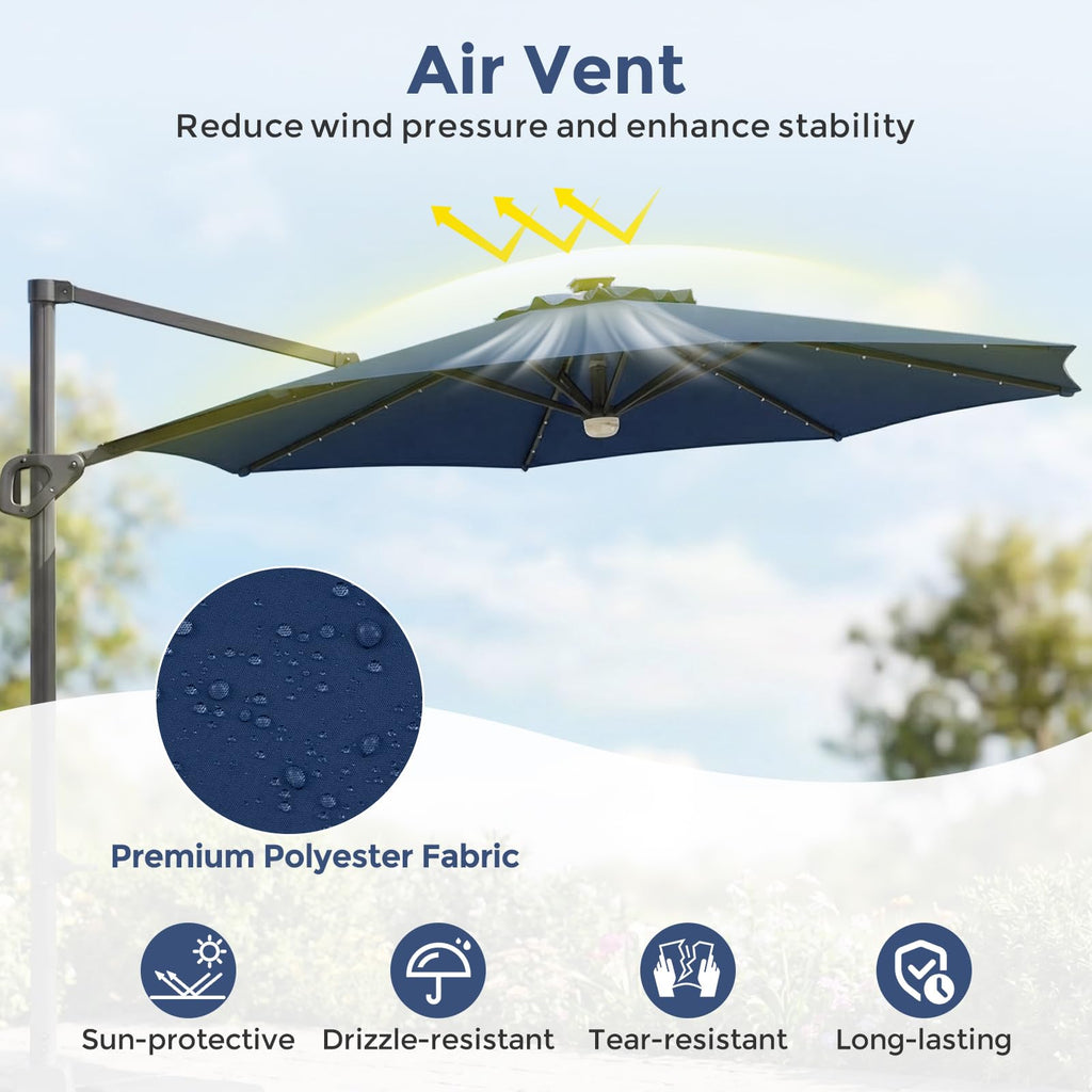 10ft Solar LED Offset Cantilever Patio Umbrella N84918