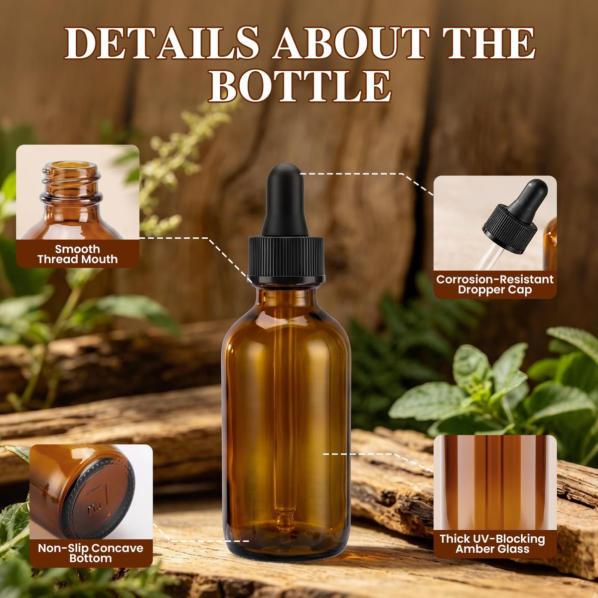 2 oz Amber Glass Dropper Bottles with Funnels, 40 Pack T61882