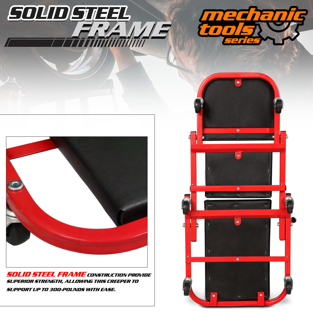 40-Inch Folding Creeper Rolling Seat, 330LBS Capacity with 6 Swivel Casters, Red L74459