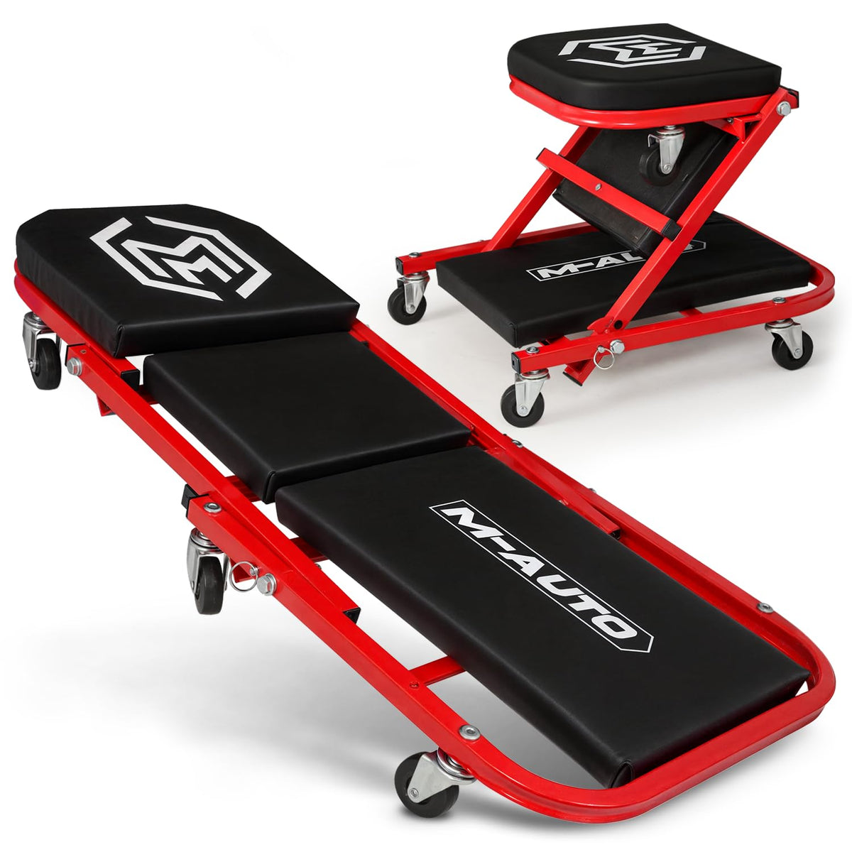 40-Inch Folding Creeper Rolling Seat, 330LBS Capacity with 6 Swivel Casters, Red L74459