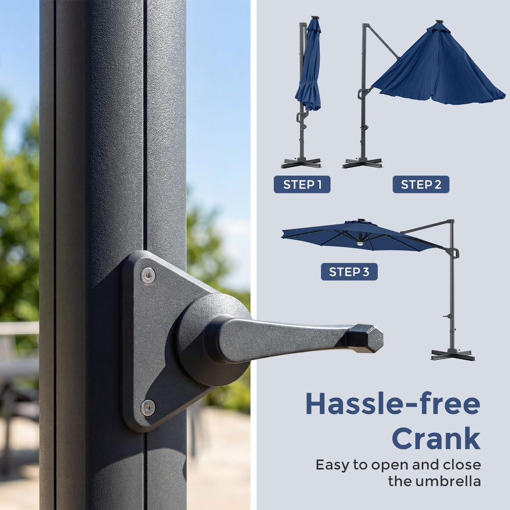 10ft Solar LED Offset Cantilever Patio Umbrella N84918