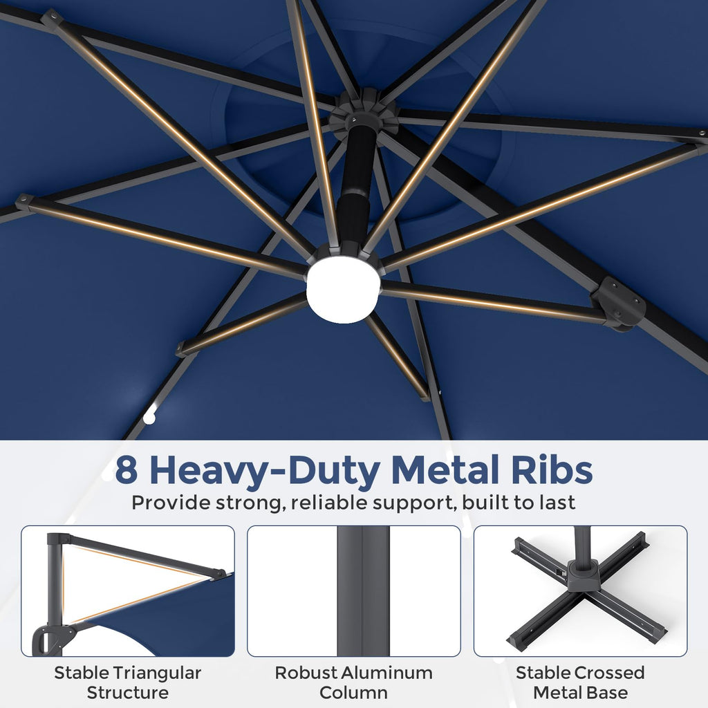 10ft Solar LED Offset Cantilever Patio Umbrella N84918