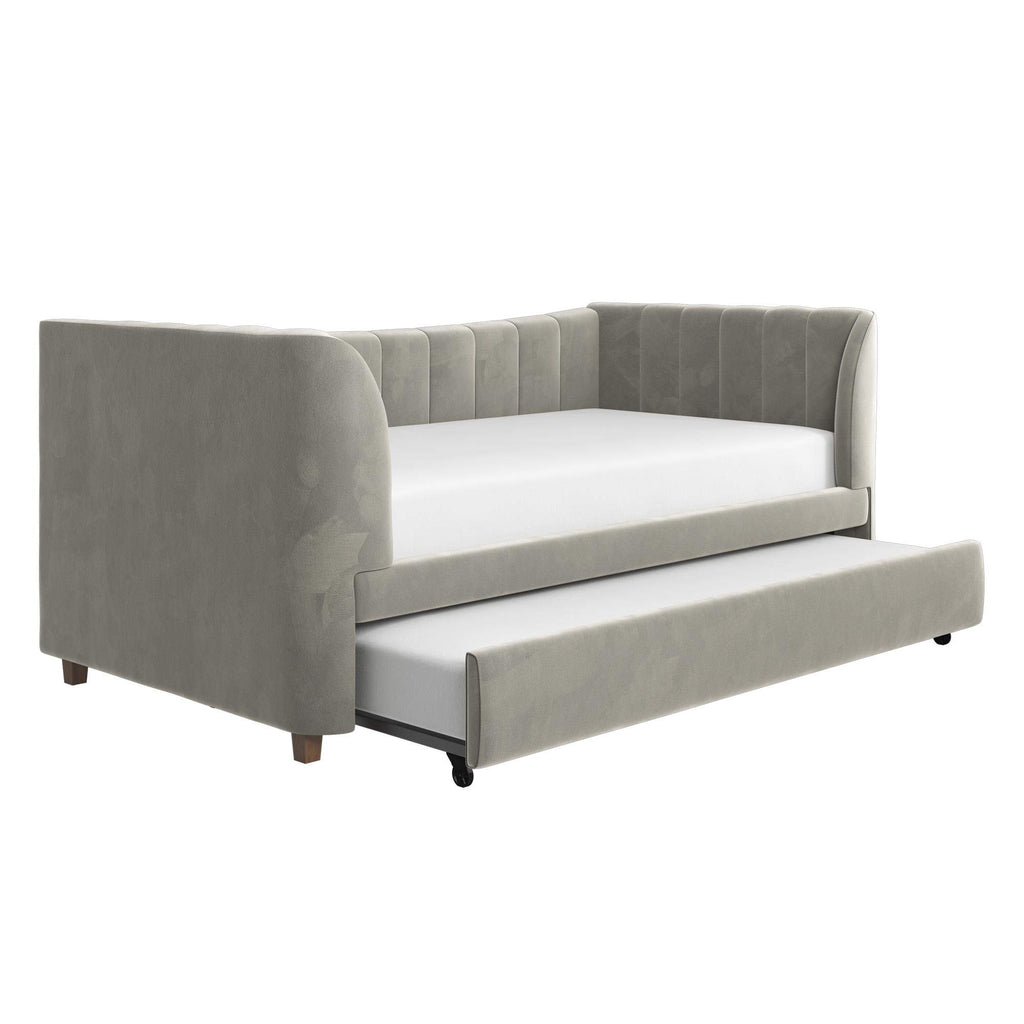Gray Velvet Twin Upholstered Daybed with Trundle X474467