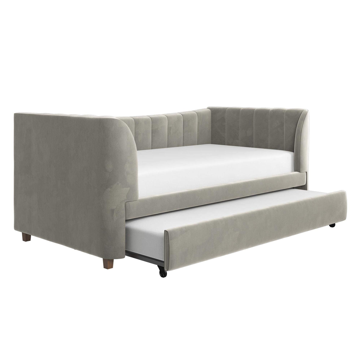 Gray Velvet Twin Upholstered Daybed with Trundle X474467
