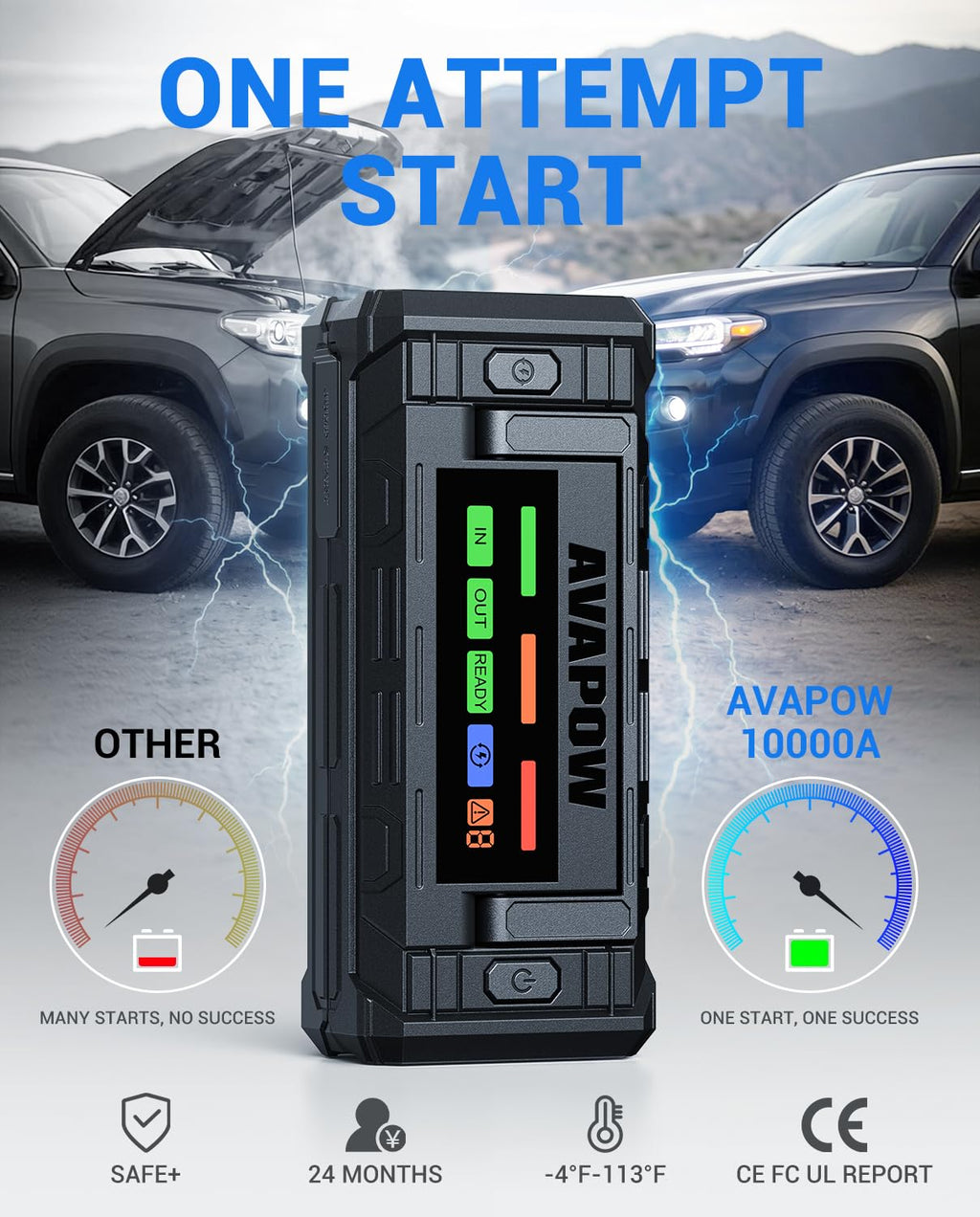 10000A Portable Battery Jumper Starter with 4" HD Display F7517