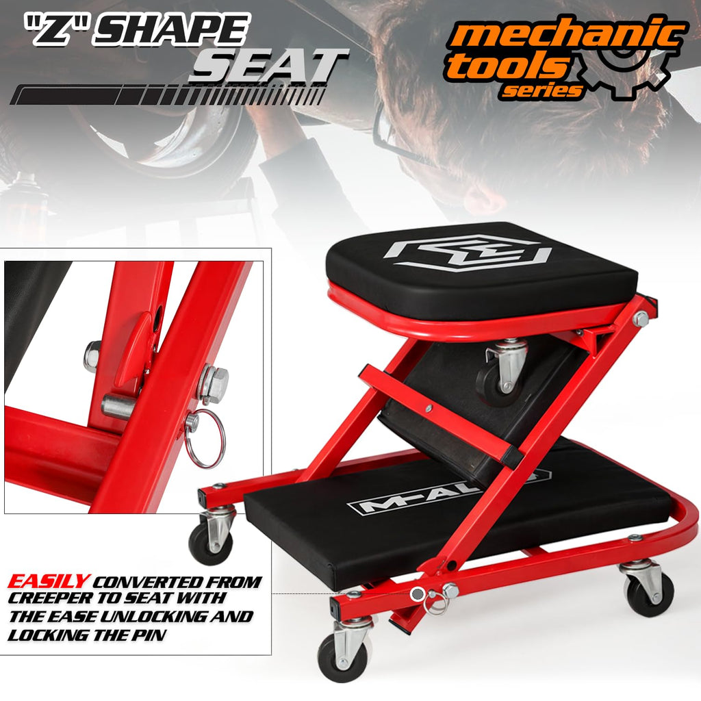 40-Inch Folding Creeper Rolling Seat, 330LBS Capacity with 6 Swivel Casters, Red L74459