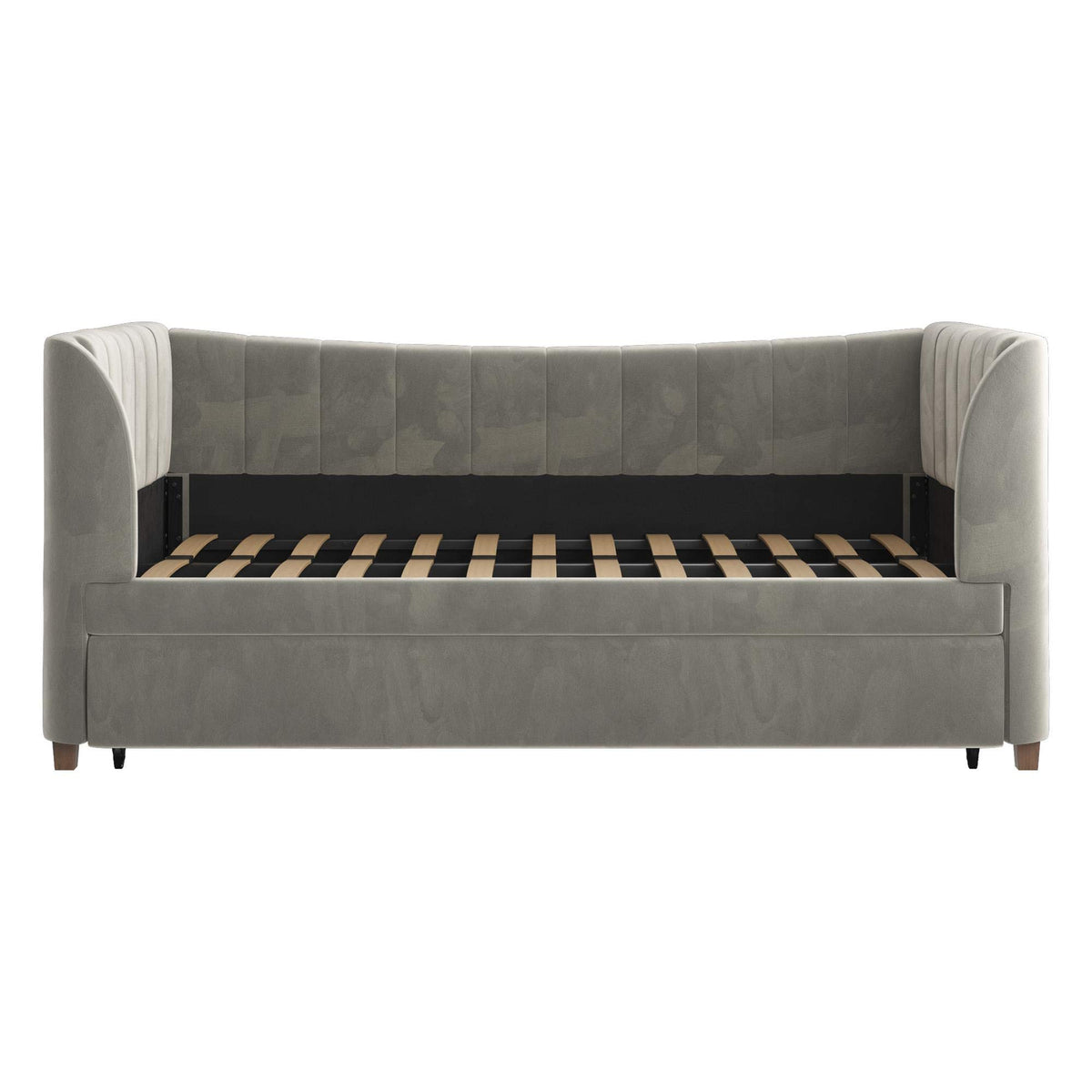 Gray Velvet Twin Upholstered Daybed with Trundle X474467