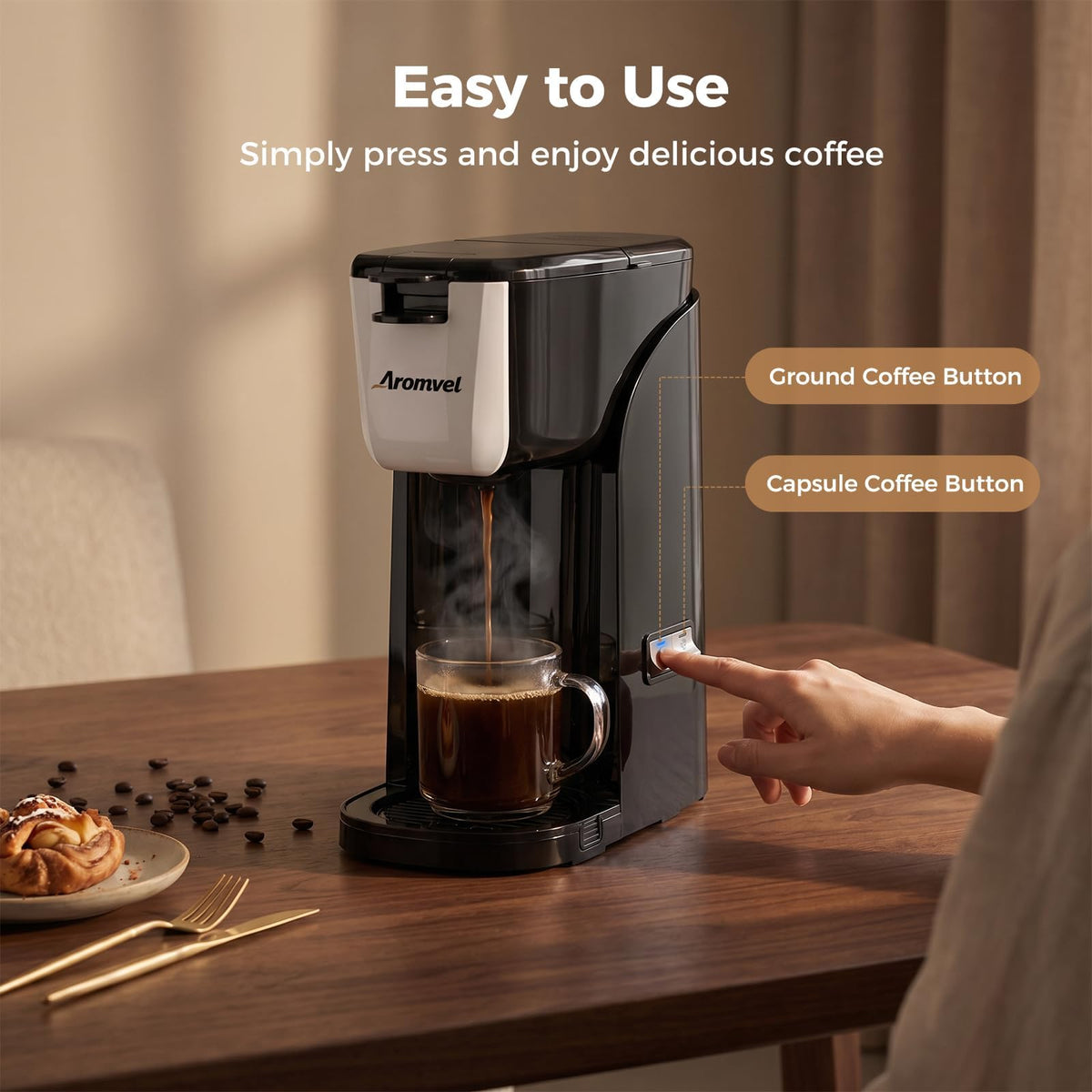 2-in-1 Single Serve Coffee Maker, K Cup & Ground, 6-14 oz, Silver N6369