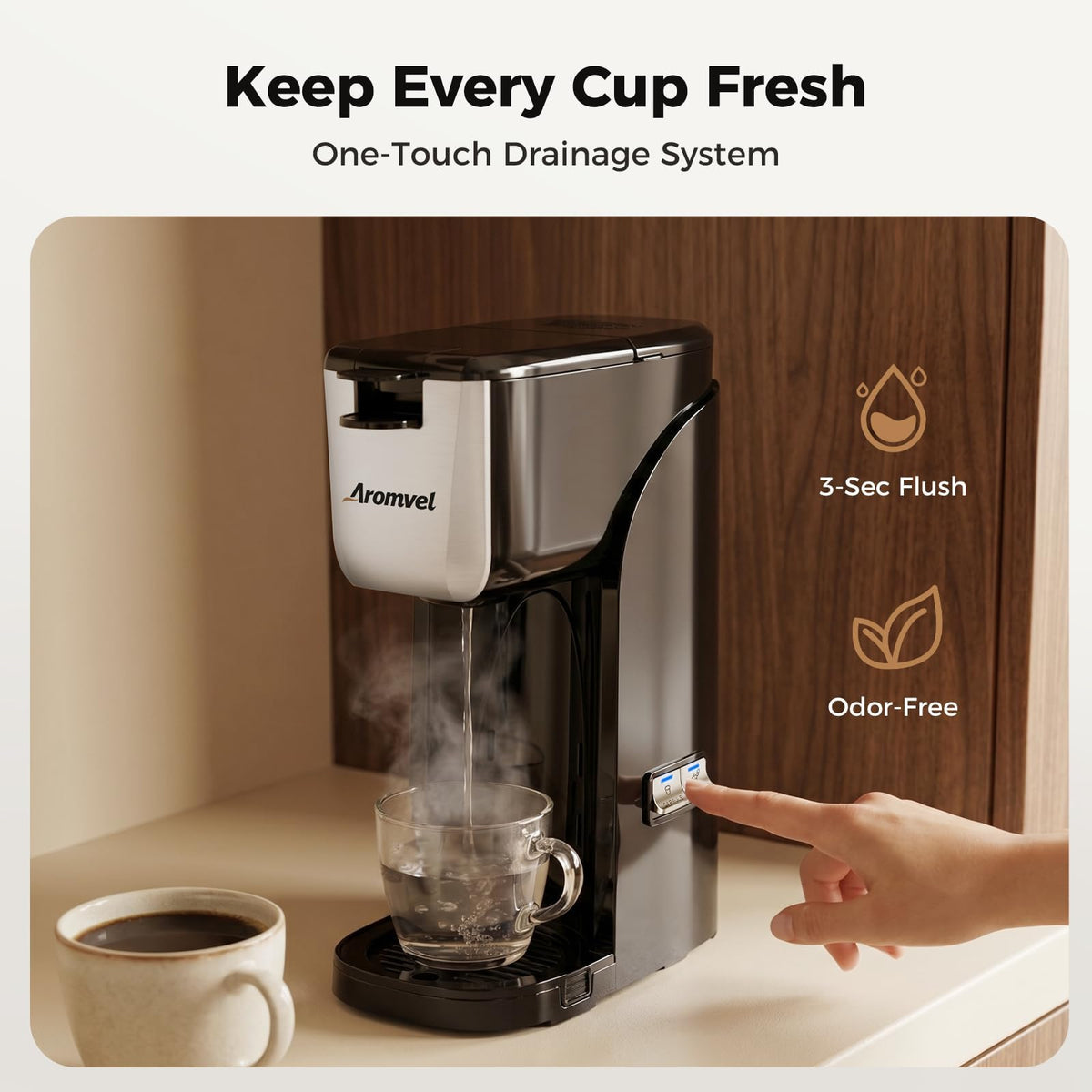 2-in-1 Single Serve Coffee Maker, K Cup & Ground, 6-14 oz, Silver N6369