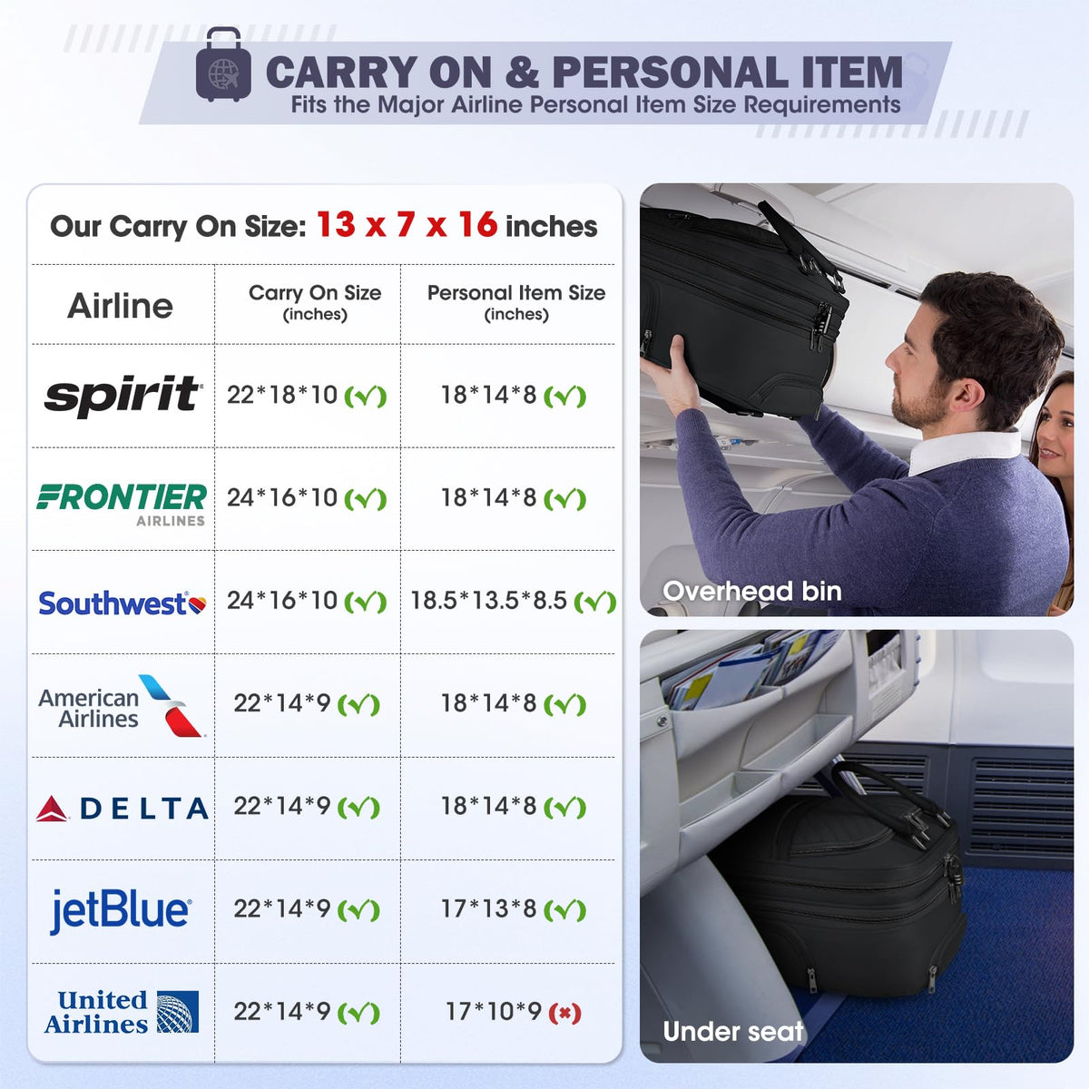 16-inch Lightweight Softside Underseat Carry On Luggage with Wheels Black E3493