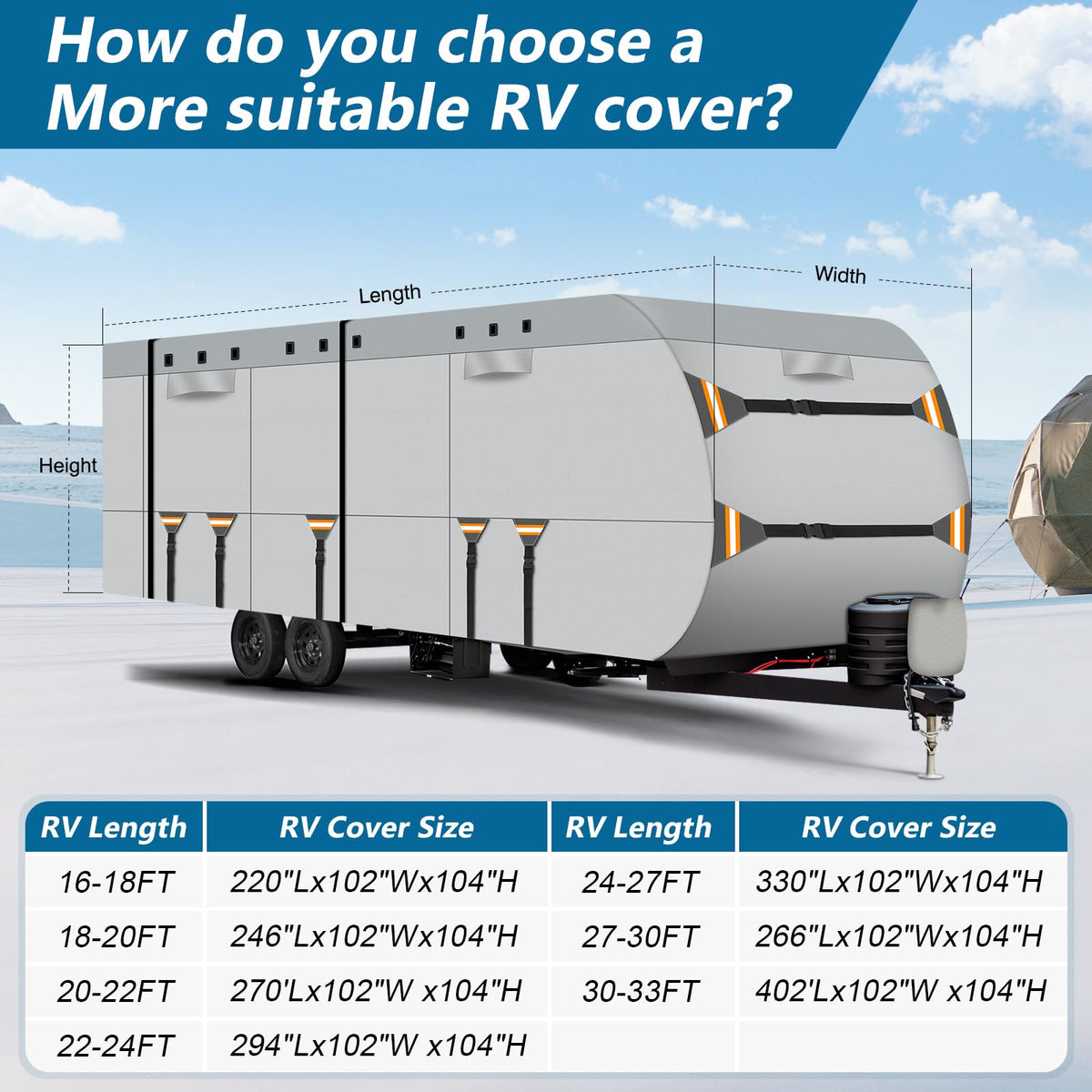 22-24 ft 500D Oxford Waterproof Travel Trailer Cover G6227