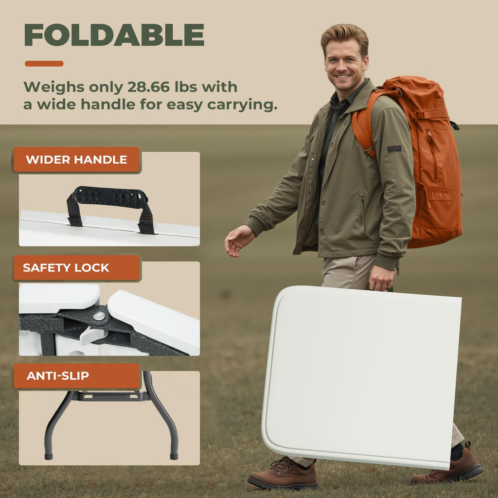 6FT Folding Table with Carry Handle, White, 1 Pack H130025