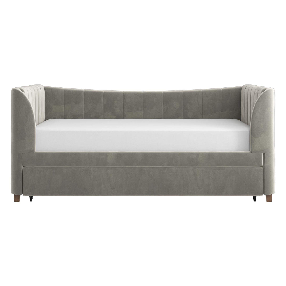 Gray Velvet Twin Upholstered Daybed with Trundle X474467