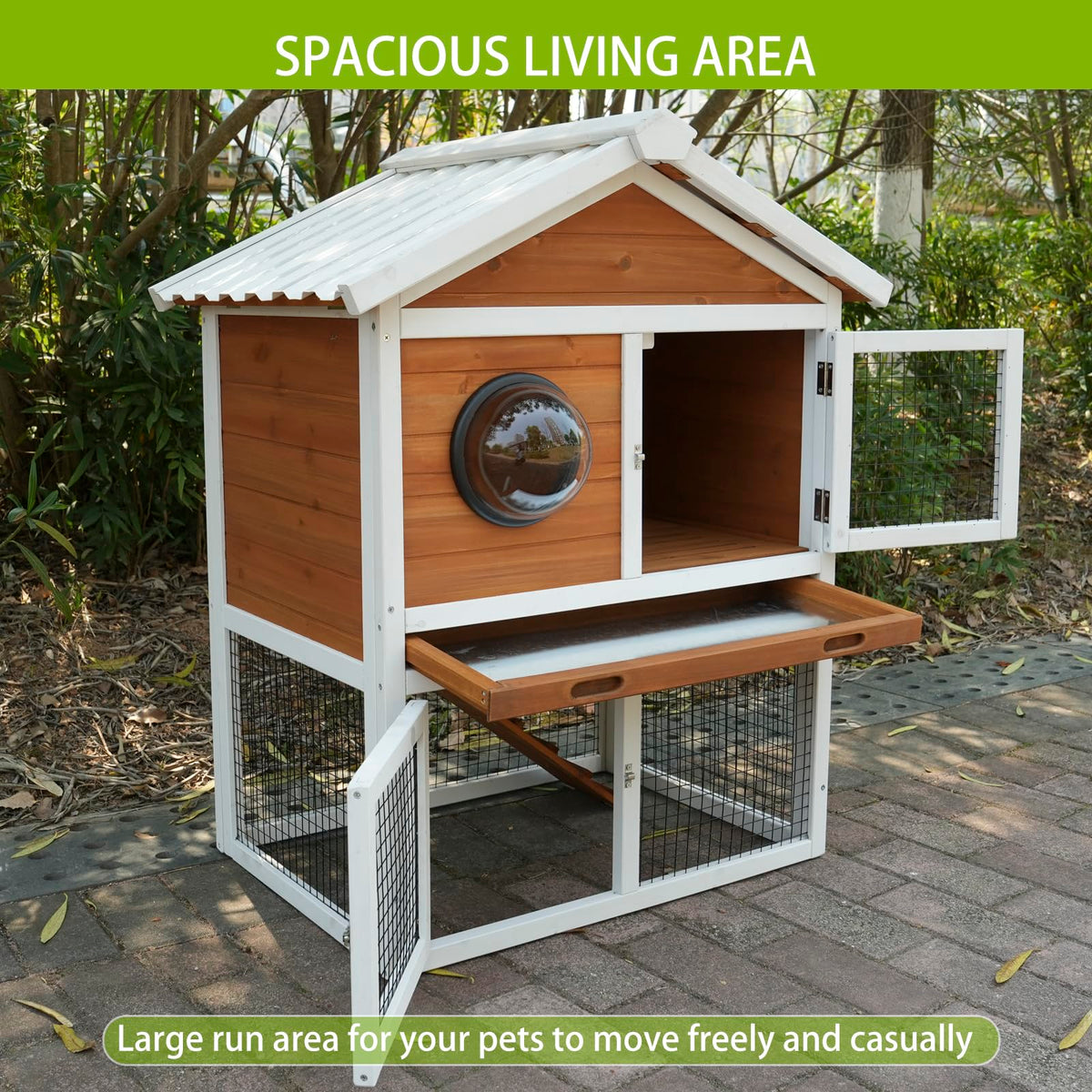 2-Tier Wooden Rabbit Hutch with Viewing Window J234