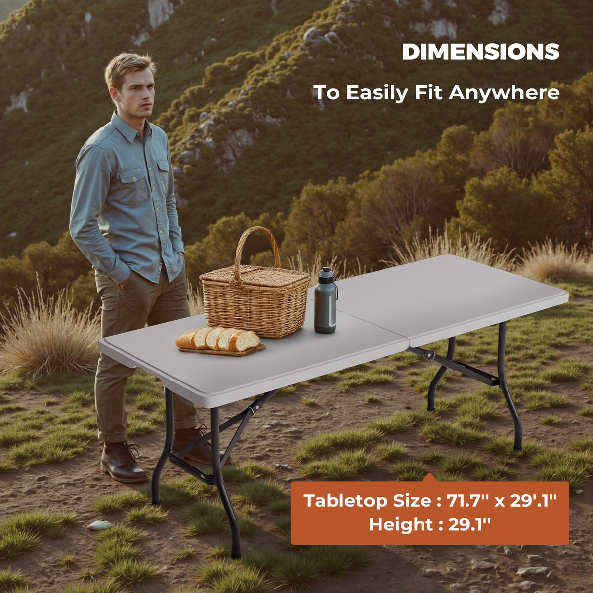 6FT Folding Table with Carry Handle, White, 1 Pack H130025