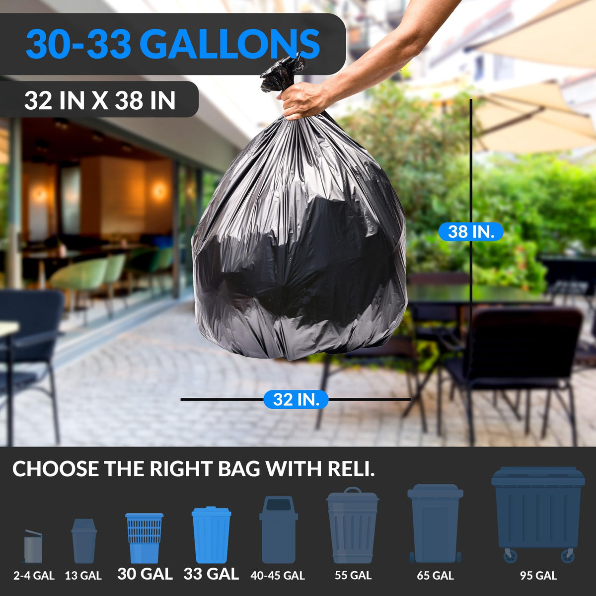 30 to 33 Gallon Heavy Duty Trash Bags Q74861