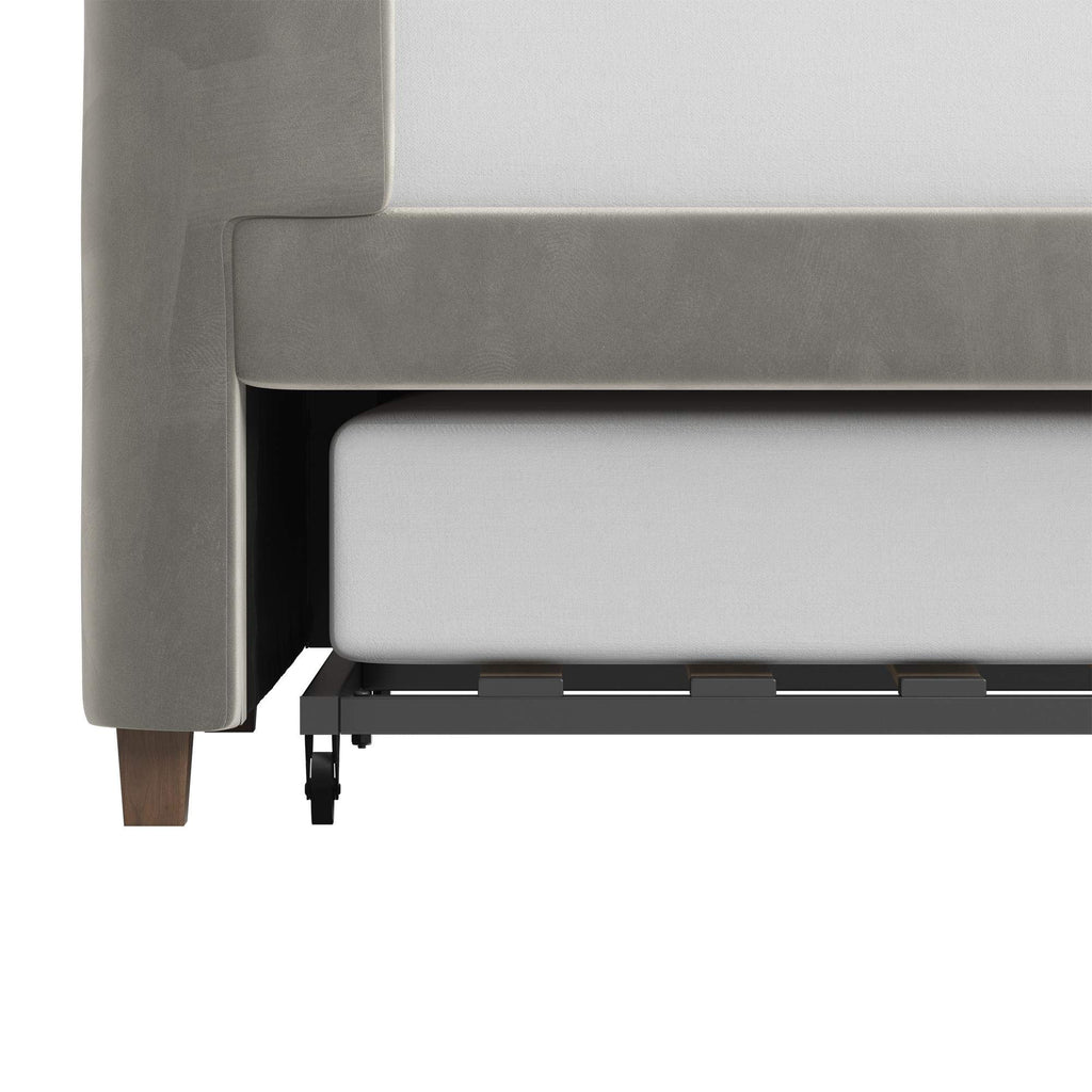 Gray Velvet Twin Upholstered Daybed with Trundle X474467