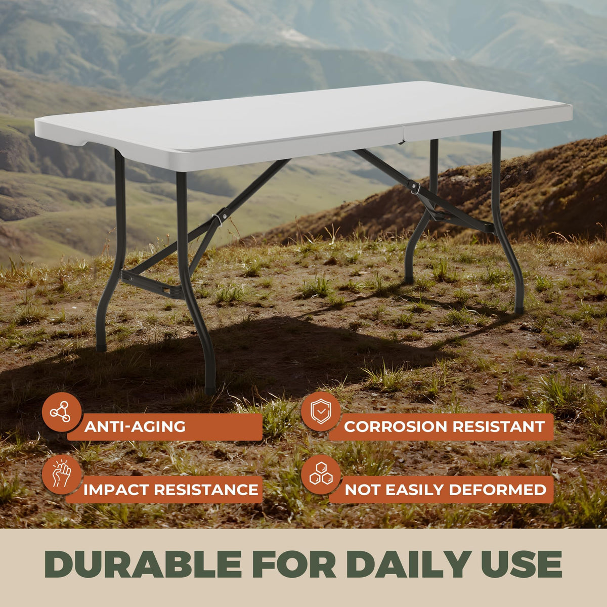6FT Folding Table with Carry Handle, White, 1 Pack H130025
