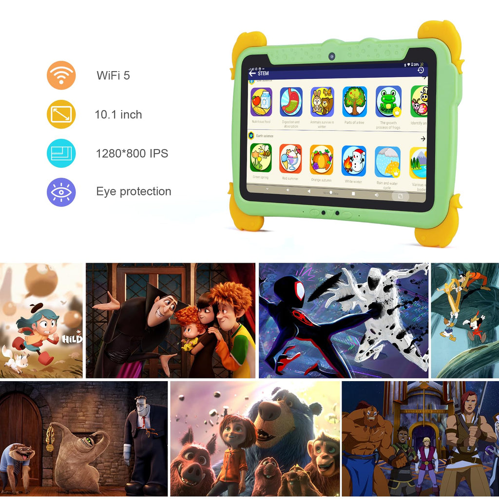 10.1 inch Kids Tablet Android 13 4GB RAM 64GB ROM FHD IPS Screen Green E47727