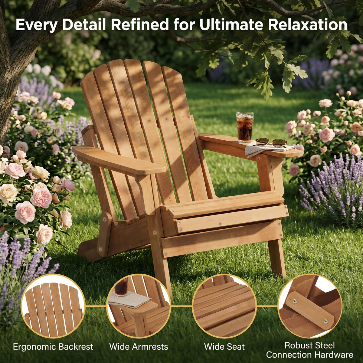 100 lbs Capacity Solid Wood Adirondack Chair R38022